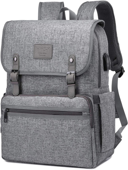 HFSX Laptop Backpack Men Women Vintage Backpack Bookbag College Backpacks Stylish Backpack Grey Fits 15.6 Inch Laptop