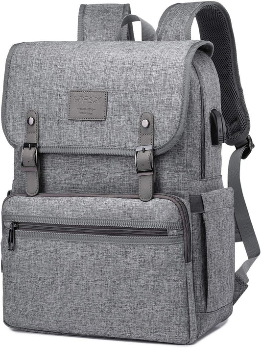 HFSX Laptop Backpack Men Women Vintage Backpack Bookbag College Backpacks Stylish Backpack Grey Fits 15.6 Inch Laptop