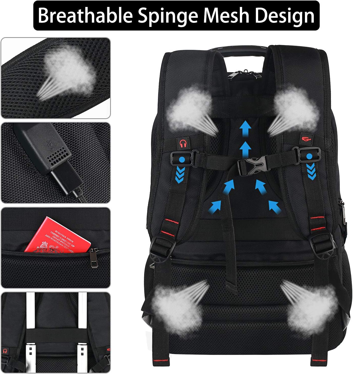 17.3 Laptop Backpack for Men Women, Extra Large Travel laptop Backpack with Rain Cover, TSA Friendly Flight Approved with RFID Anti Theft Pocket and USB Charger Port, Water Resistant School BookBag