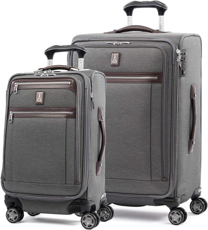Travelpro Platinum Elite Softside Expandable Luggage, 8 Wheel Spinner Suitcase, TSA Lock, Men and Women (Vintage Grey, 2-Piece Set (21/25))
