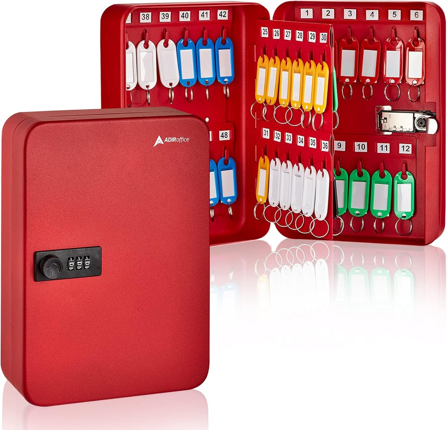 AdirOffice Key Lock Box – 48 Key Hooks Wall Mounted Key Cabinet Lock Box, Car Keys Holder Box, Lockable Key Storage Box - Metal Key Box Organizer with for Home and Office