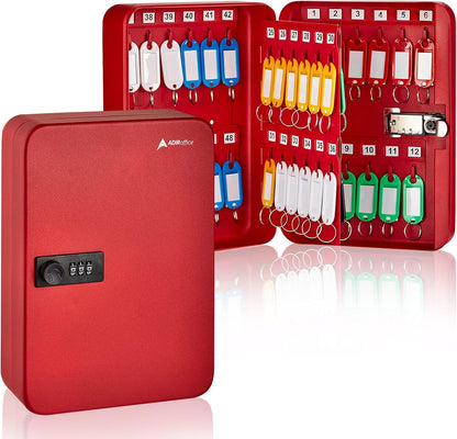 AdirOffice Key Lock Box – 48 Key Hooks Wall Mounted Key Cabinet Lock Box, Car Keys Holder Box, Lockable Key Storage Box - Metal Key Box Organizer with for Home and Office