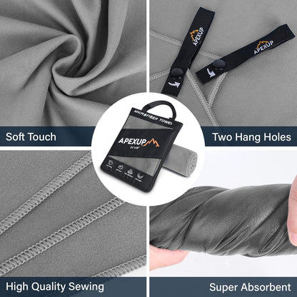 APEXUP Microfiber Travel Towel, Ultra Absorbent Quick Dry Towels, Lightweight Gym Sports Camping Towel for Workout, Yoga, Beach, Shower, Swimming (48"×24", Gray)