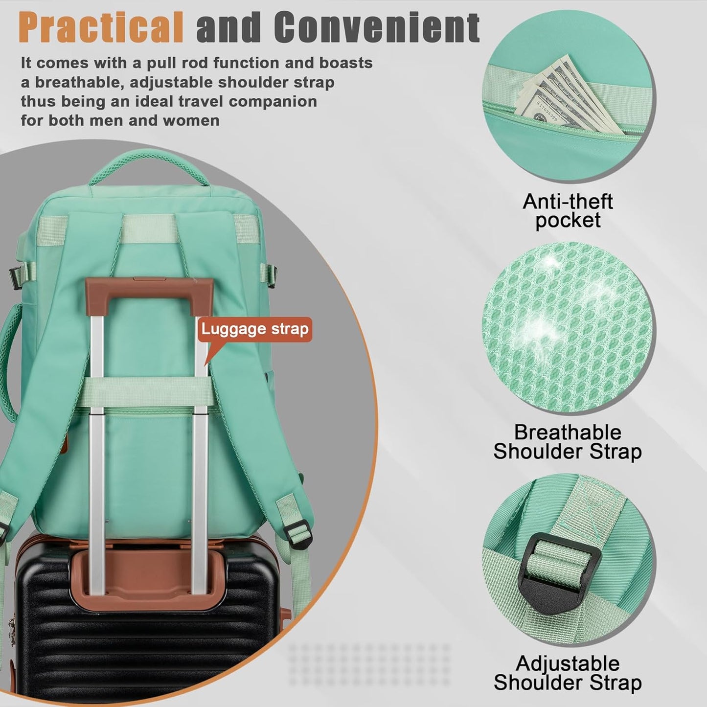 40L Travel Backpack with USB Charging Port, Water-Resistant Carry On Backpack for Men Women, Business Laptop Backpack for Trips & Commutes, Fits 15.6/17.3 Inch Laptop