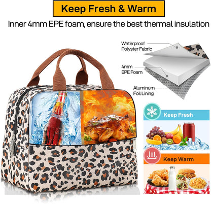 HOMESPON Insulated Lunch Bag for Women Men Lunch Box Cooler Lunch Tote for Work Picnic (Leopard Print)