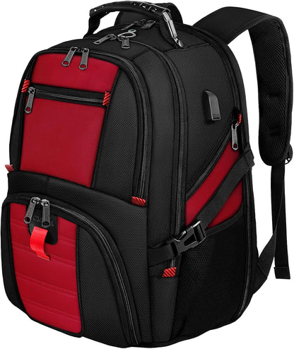 YOREPEK Travel Backpack, Extra Large 50L Laptop Backpacks for Men Women, Water Resistant College Backpack Airline Approved Business Work Bag with USB Charging Port Fits 17 Inch Computer, Bright Red