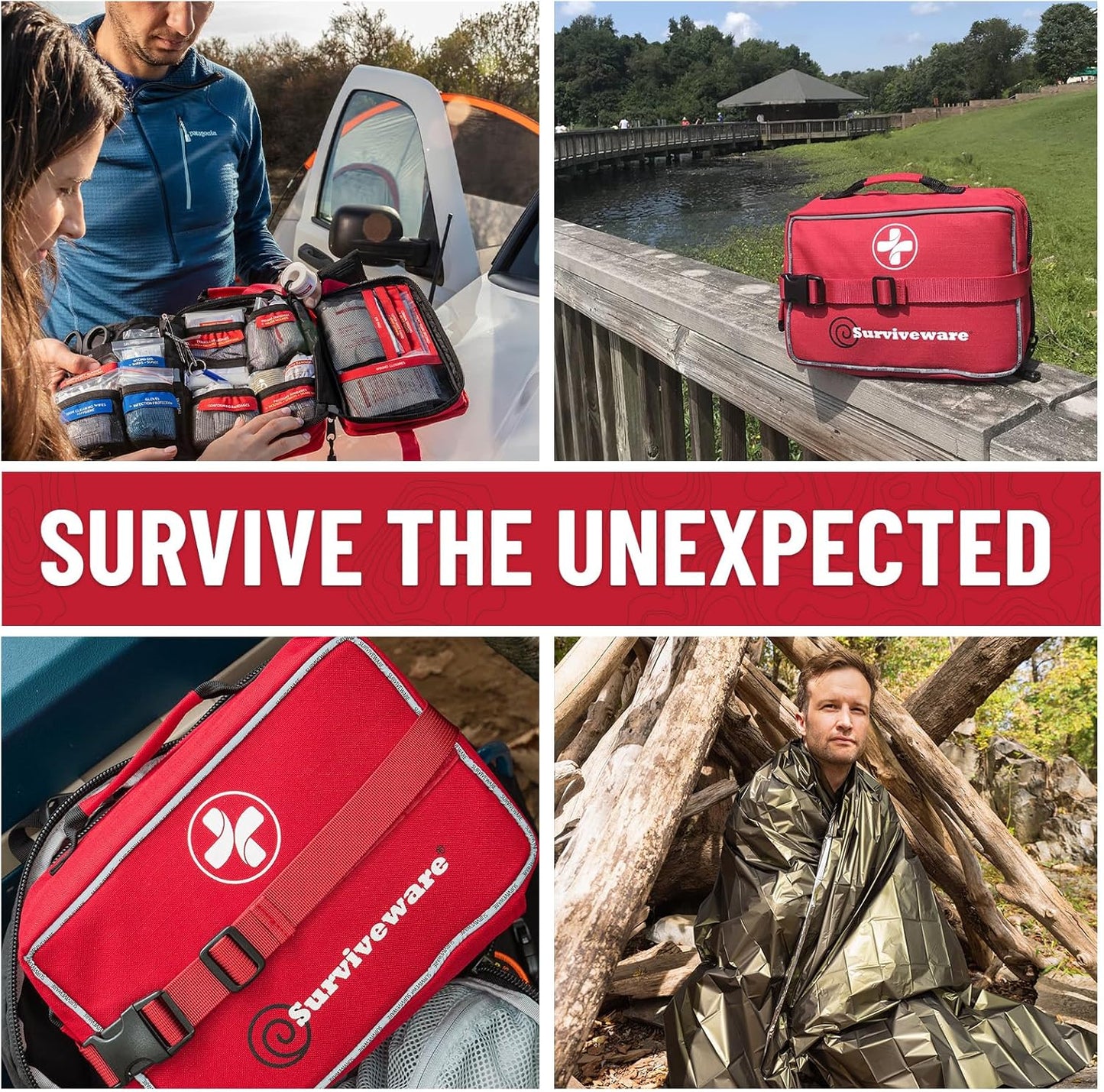 Surviveware 238 Pcs Comprehensive Premium Survival First Aid Kit - Medical Emergency Kit for Travel Camping Gear, Home Essentials & Outdoor Emergencies - Survival Kit