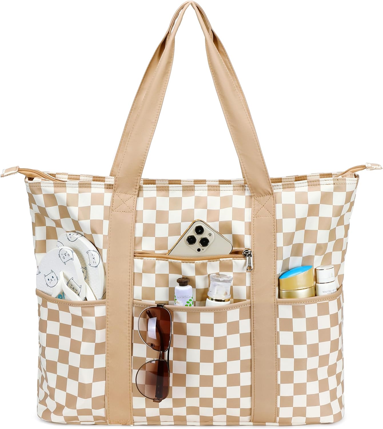 LEDAOU Beach Bags for Women, Beach Bags Waterproof Sandproof, Packable Beach Tote Bag with Zipper Travel Sports