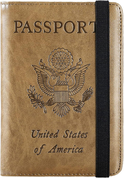 Passport Holder Cover Wallet Travel Essentials RFID Blocking Leather Card Case International Must Haves Travel Accessories for Women Men(101#Brown)
