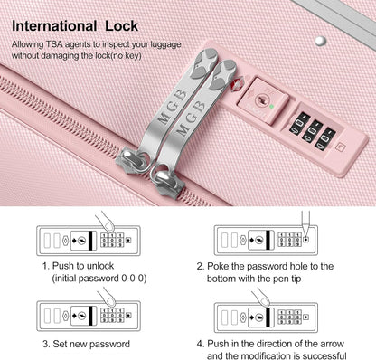 MGB 20 Inch Top Open Carry On Luggage 22x14x9 Airline Approved, 100% PC Hard Shell Carry On Suitcase with Spinner Wheels, Front Opening Travel Luggage for Women Men Gifts. Pink