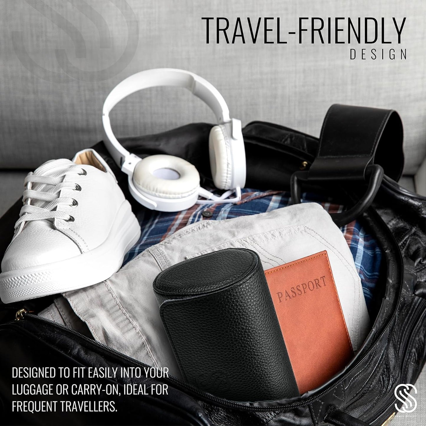 2 Watch Travel Case for Men – Sleek Faux Leather Organizer for Smart & Luxury Timepieces - Portable Travel Watch Storage Box - Ideal Gift for Men with Premium Gift box (Black & Grey)