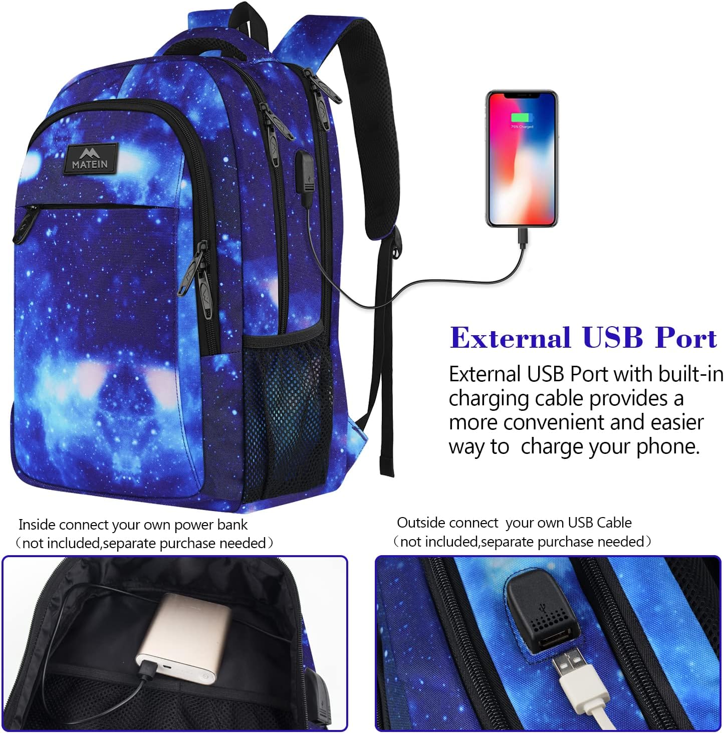 MATEIN School Backpack for Boys Girls, Anti Theft College School Laptop Bookbag for Students with USB Charging Port, Water Resistant Slim Travel Laptop Backpack Fits 15.6 In Computer Gifts for Men