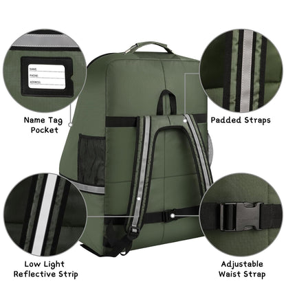 Car Seat Travel Bag,Padded Car Seats Backpack with Steel Cable Handle and Reflective Stripes, Large Durable Carseat Carrier Bag,Airport Gate Check Bag,Infant Seat Travel Bag with Shoulder Strap,Green