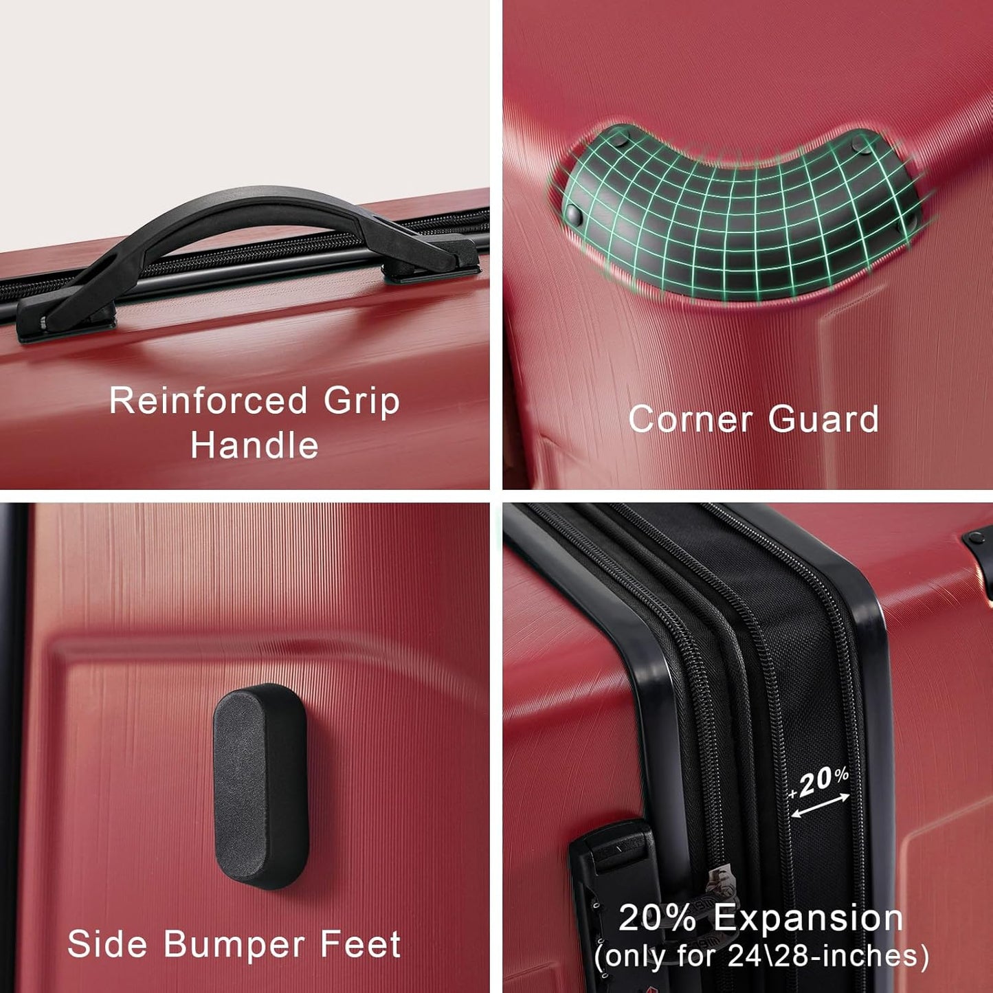 Merax 24 Inch Expandable Checked Luggage, Hardshell ABS Medium Suitcase with Spinner Wheels, TSA Lock, Lightweight Durable Travel Suitcase for Men Women(Red)