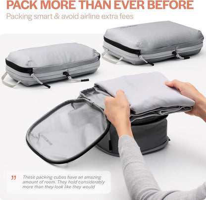 Aerotrunk Ultralight Compression Packing Cubes - Lightweight Travel Organizers for Suitcases and Luggage (6-Pack, Light Grey)