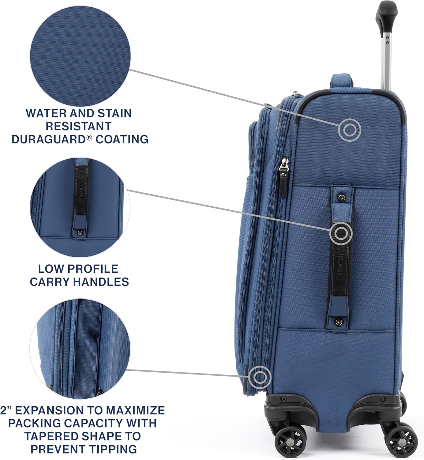 Travelpro Tourlite Softside 21" Expandable Luggage with 4 Spinner Wheels, Lightweight Suitcase, Carry-On, Blue