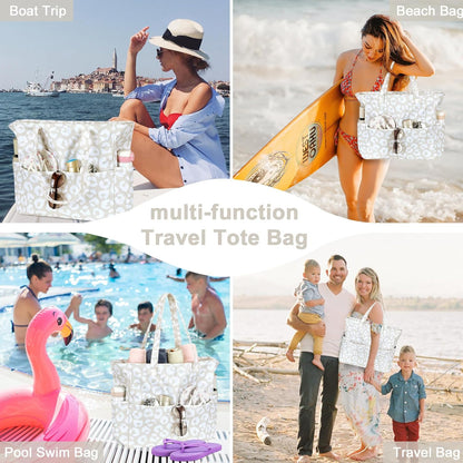 LEDAOU Large Beach Tote Bag Women Waterproof Sandproof Zipper Beach Tote Bag for Pool Gym Grocery Travel with Wet Pocket