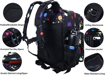 LHI Military Tactical Backpack for Men and Women 45L Army 3 Days Assault Pack Bag Large Rucksack with Molle System - Fluorescent Tie Dye