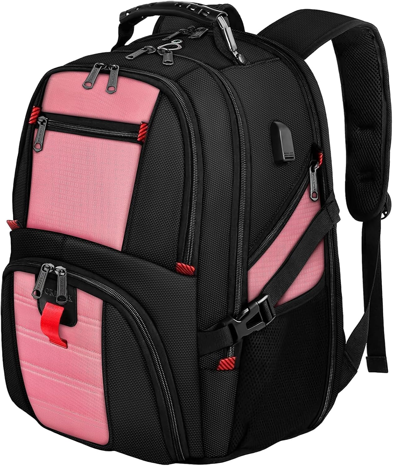YOREPEK Travel Backpack, Extra Large 50L Laptop Backpacks for Men Women, Water Resistant College Backpack Airline Approved Business Work Bag with USB Charging Port Fits 17 Inch Computers, Pink