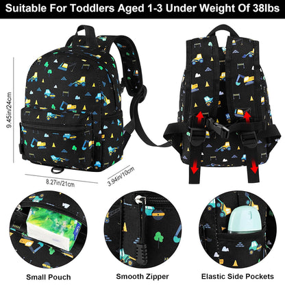 Accmor Toddler Backpack Leash, Mini Child Backpack with Anti Lost Wrist Link, Cute Kids Backpack Walking Harness for Outdoor Travel, Adorable Excavator Backpack Tether for Baby Boys Girls Ages 1-3