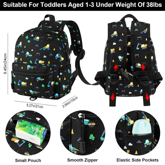 Accmor Toddler Backpack Leash, Mini Child Backpack with Anti Lost Wrist Link, Cute Kids Backpack Walking Harness for Outdoor Travel, Adorable Excavator Backpack Tether for Baby Boys Girls Ages 1-3