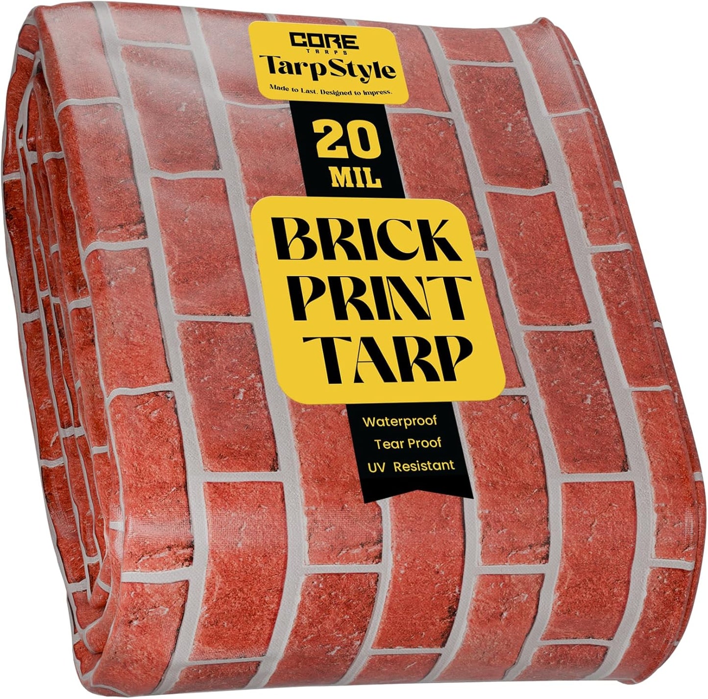 Core Tarps Extreme Heavy Duty 20 Mil Tarp Cover, Waterproof, UV Resistant, Rip and Tear Proof, Poly Tarpaulin with Reinforced Edges for Roof, Camping, Patio, Pool, Boat (Bricks/Black 40′ X 60′)