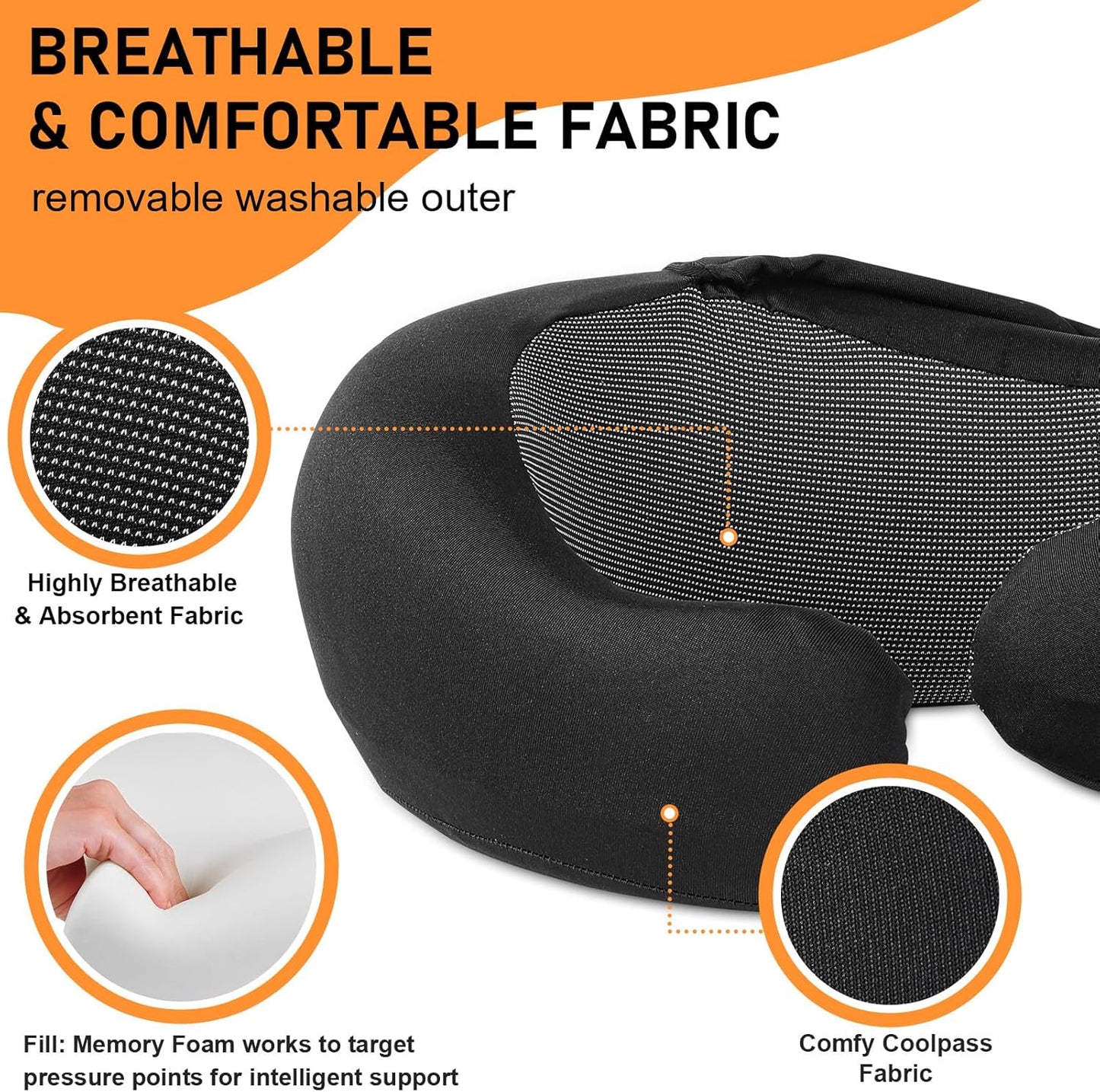Travel Pillow - Hooded Neck Pillow Airplane Memory Foam Filling for Plane, Office, Cars Sleeping, Road Trip, Long Flights, Portable Plane Accessories, Includes Eye Mask & Earplugs (Black)