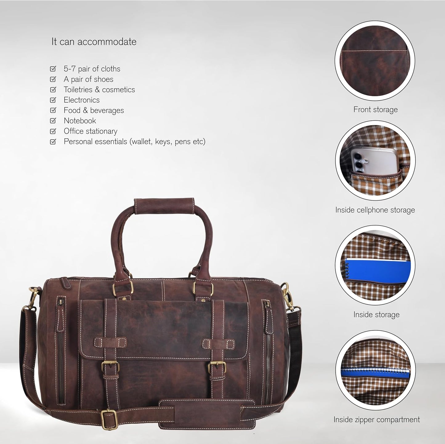 Genuine Leather Duffle Bag for Men | Vintage Weekender Travel Bag | Overnight Carry-On Luggage | Handmade Leather Gym Bag for Men