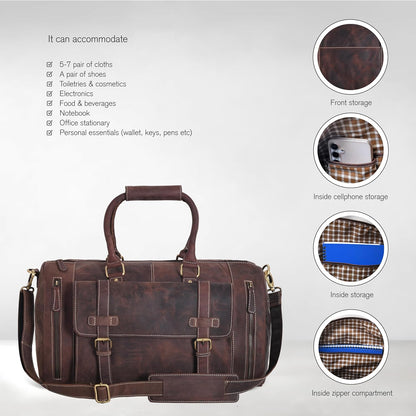 Genuine Leather Duffle Bag for Men | Vintage Weekender Travel Bag | Overnight Carry-On Luggage | Handmade Leather Gym Bag for Men