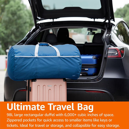 Amazon Basics 32" Extra Large Foldable Duffle Bag for Travel & Storage, with Exterior/Interior Zippered Pockets, Lightweight/Durable Nylon Material, 50-LBS Capacity, 9254 Cubic Inch (150L), Navy Blue