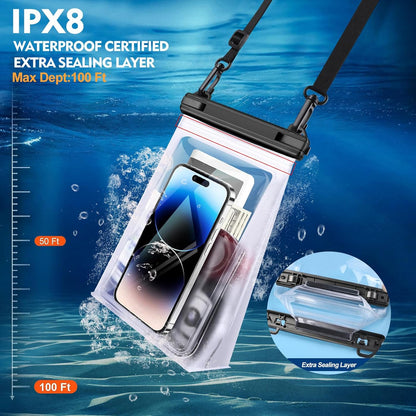 Large Waterproof Phone Pouch [with Sealing Strip], Cell Phone Dry Bag for iPhone 16 15 14 13 Pro Max Galaxy S25 S24 S23 S22 All Devices, Floating Water Proof Bag for Beach Water Park White