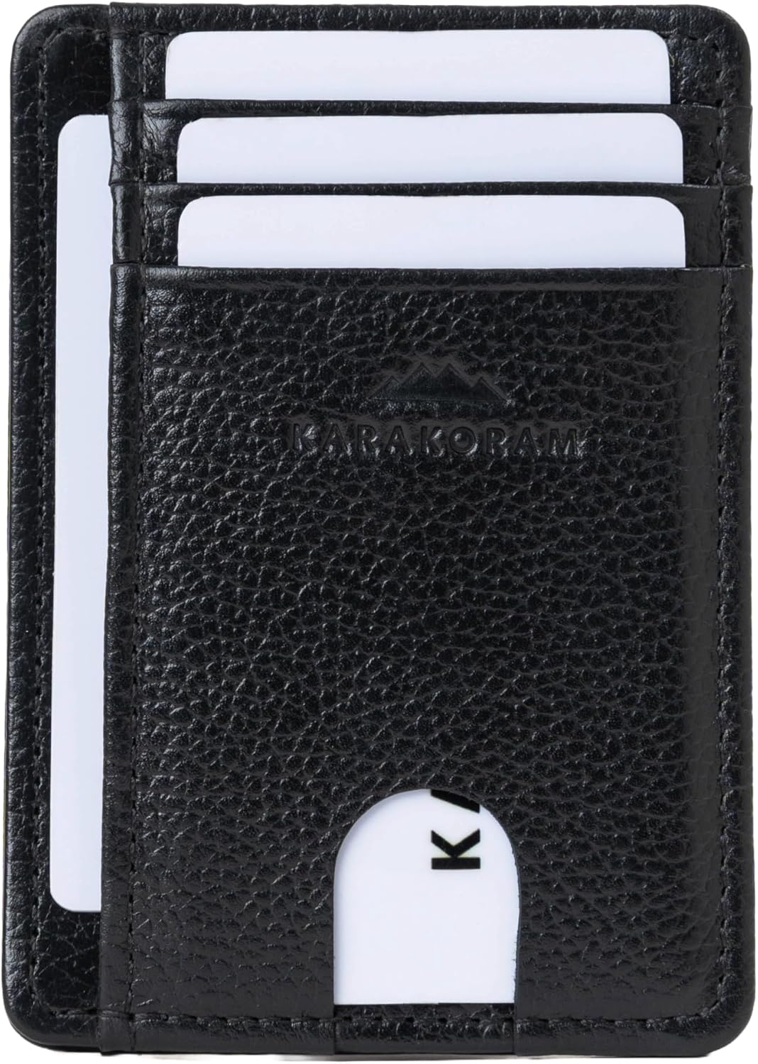 KARAKORAM Vertical Handcrafted Premium Leather Front Pocket Credit Card Holder with RIFD Protection | Artisan Made Slim Leather Wallet | Finger Glide Slots for Cards and ID (Jet Black)