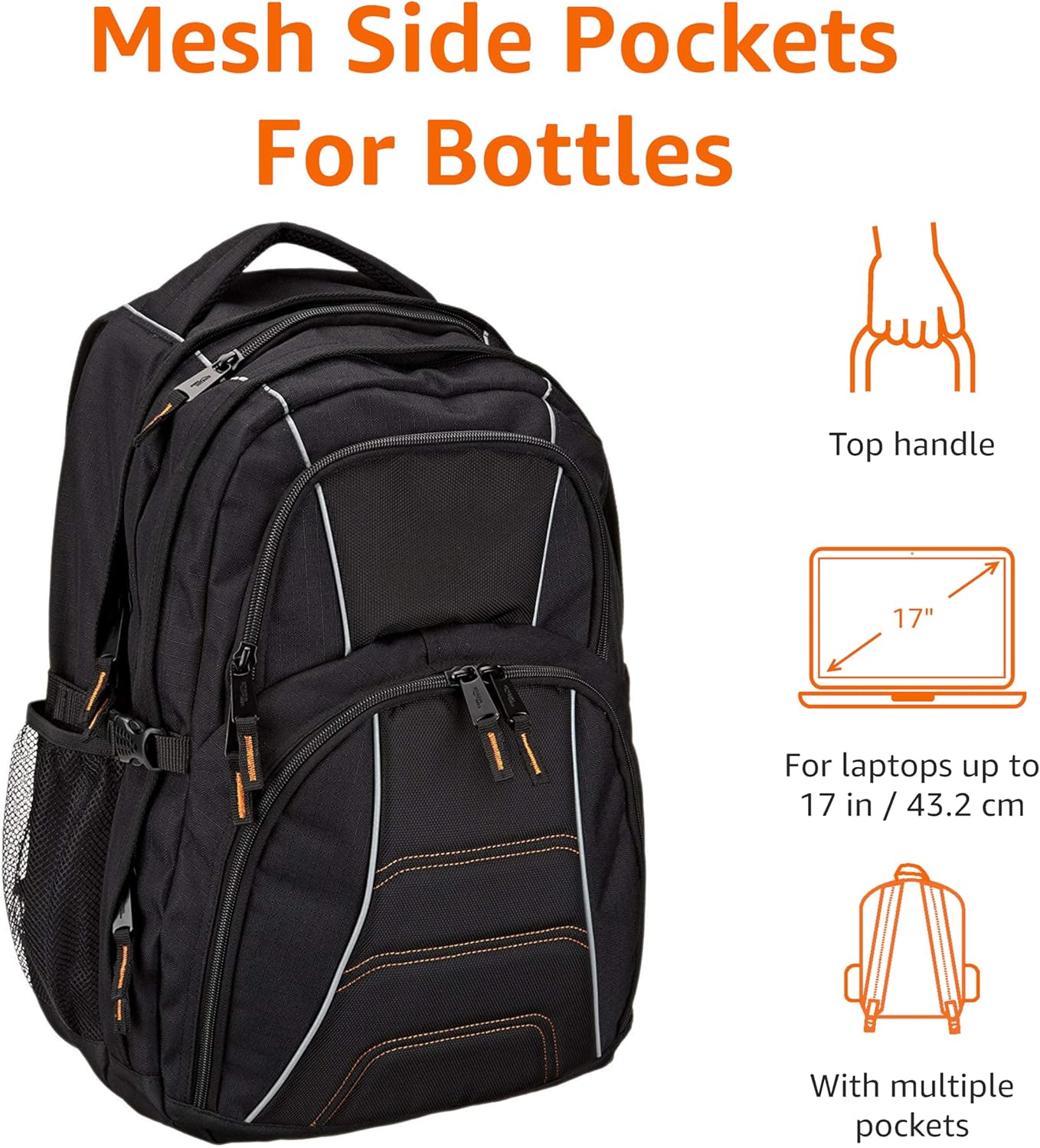 Amazon Basics Laptop Backpack Fits Up to 17-Inch Laptops, Black