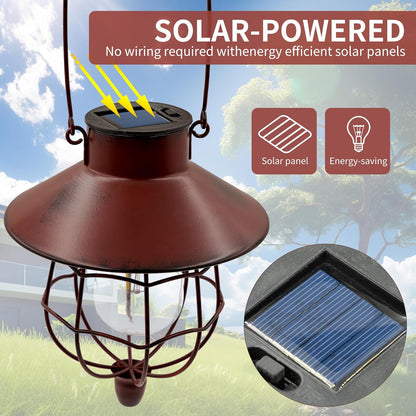 2 Pack Solar Lanterns Outdoor Waterproof Hanging Solar Lights with Vintage Metal Warm White Light Edison Bulb Design, Decorate for Garden Yard Porch and Christmas (Red)