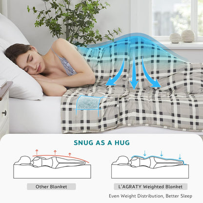 L'AGRATY Weighted Blanket - 60"x80" 15lbs Cooling Breathable Heavy Blanket Microfiber Material with Glass Beads for Adult All-Season Summer Fall Winter Soft Thick Comfort