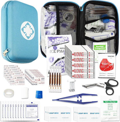 276PCS Small Travel First Aid Kit Supplies for Business, First Aid Kits Backpacking Essentials Items Trauma First Aid Survival Kits for Home Outdoor Adventure, Blue AMORNING