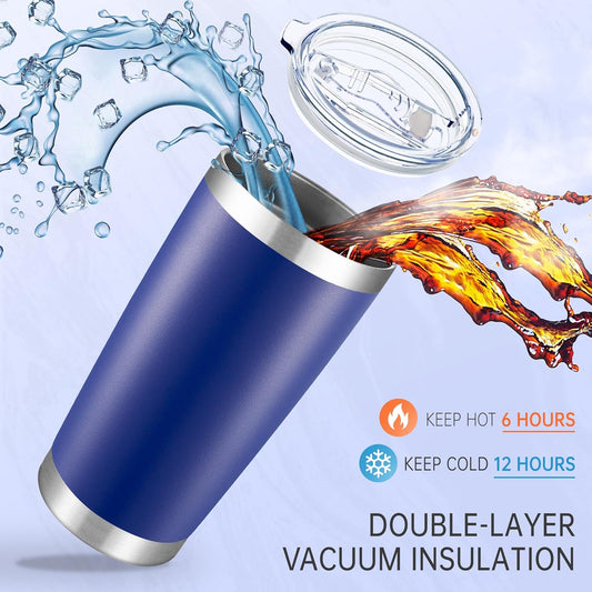 20 oz Tumblers Bulk Stainless Steel Tumbler with Lid Double Wall Vacuum Insulated Coffee Mug 20oz Powder Coated Cup for Hot and Cold Drinks (Blue, 12 pack)