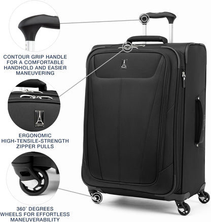 Travelpro Maxlite 5 Softside Expandable Checked Luggage with Spinner Wheels, Lightweight, 25-Inch — Black