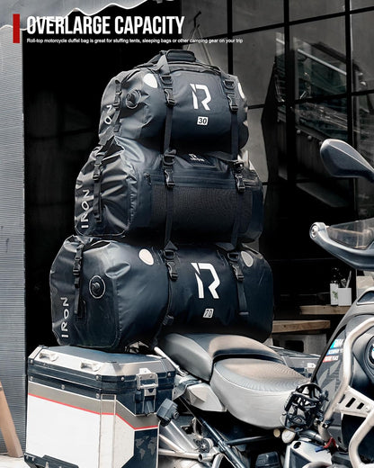 BORLENI Waterproof Motorcycle Dry Duffel Bag Luggage Tail Bag with Large Storage Space,Roll Top Closure, Shoulder Straps, Inner Pocket and Mesh Pocket for Motorcycling Travel Camping (Grey,50L)