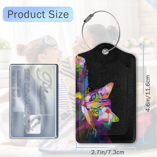 Abstract Multicolored Cat Luggage Tags,2 Pack Butterfly Luggage Tag,Leather Privacy Cover ID Label with Stainless Steel Loop for Women Men Kids Girls Travel