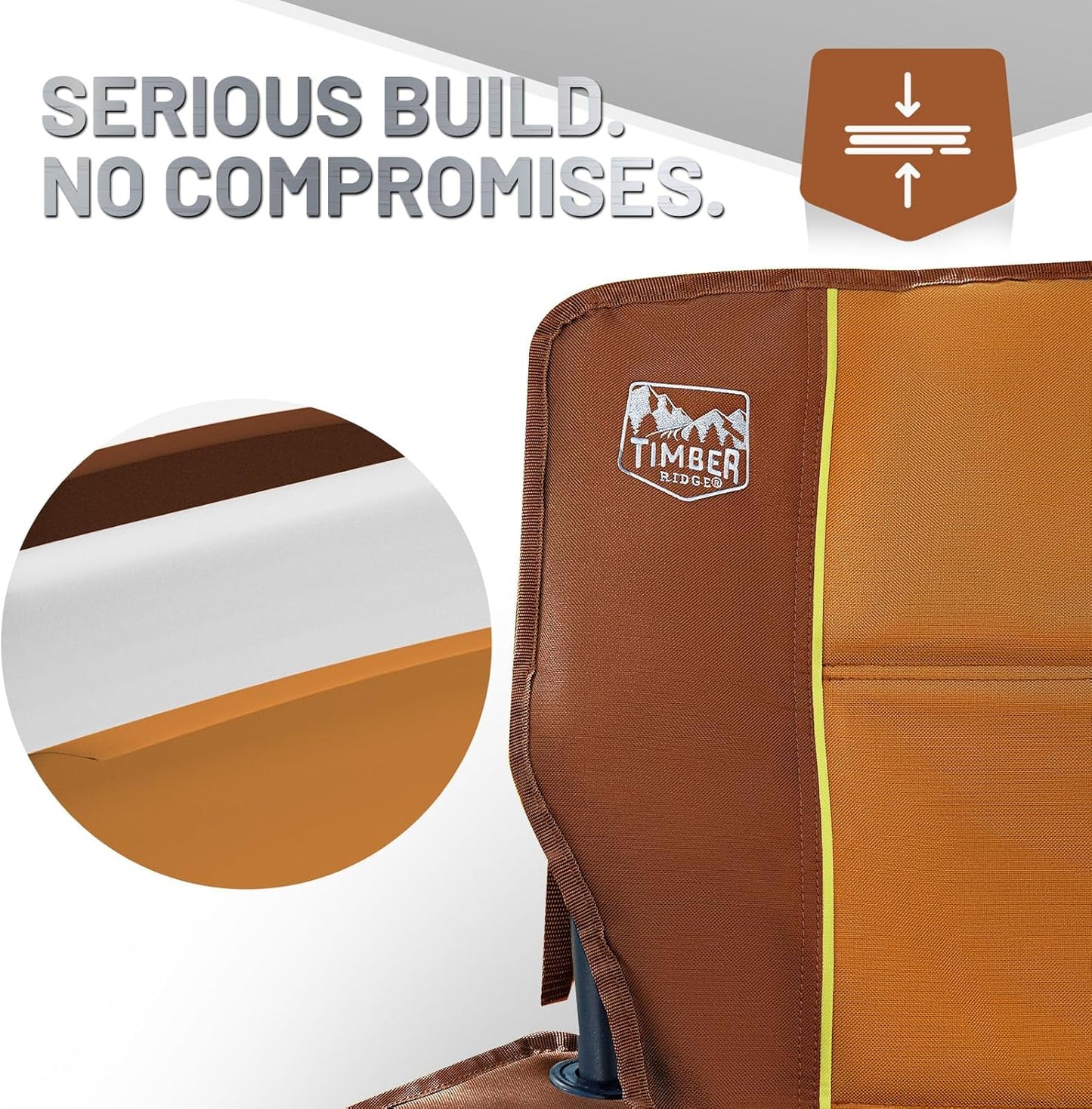 TIMBER RIDGE Oversized Folding Camping Chair for Adults, Support 550 LBS Heavy Duty with Cup Holder Side Pocket for Camp, Lawn, Picnic, Oange, 2 Pack