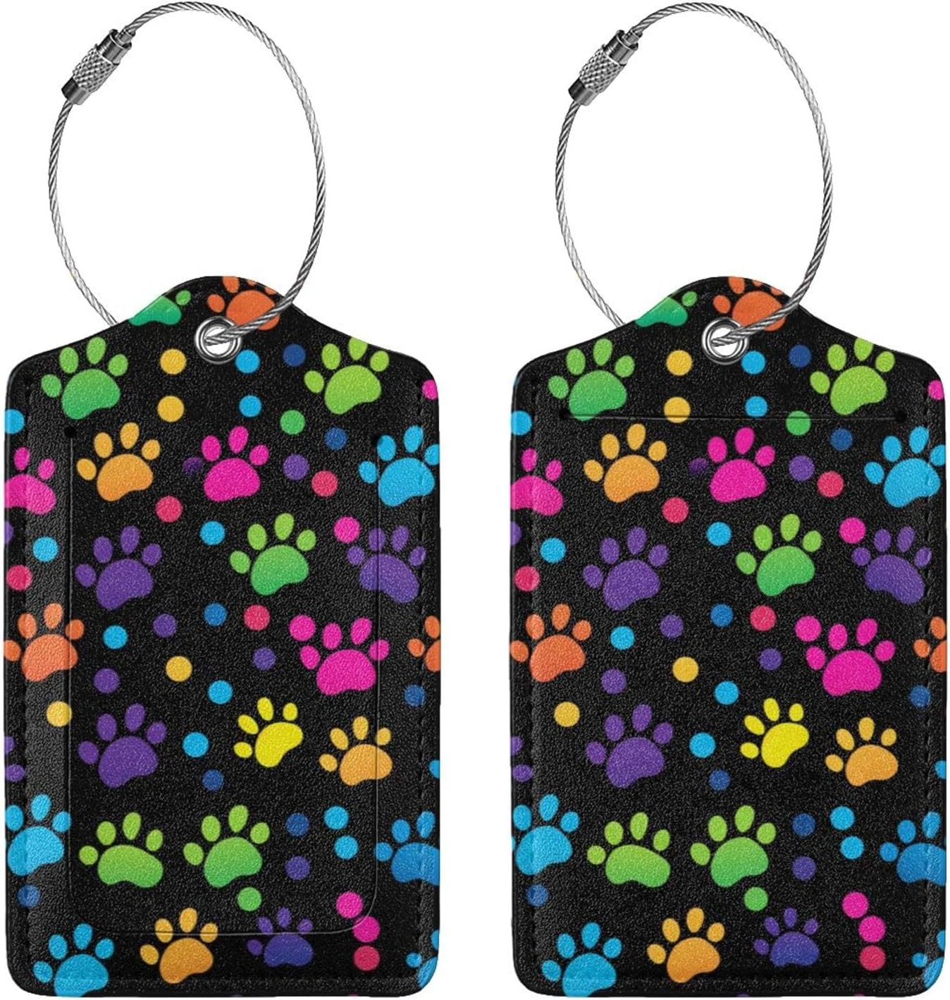 Cute Dog Paws Leather Luggage Tag with Stainless Steel Ring, Fun Name Id Card Cover Travel Bag Tag Set, Suitable for Travel Bag Luggage Women Men 2 PCS