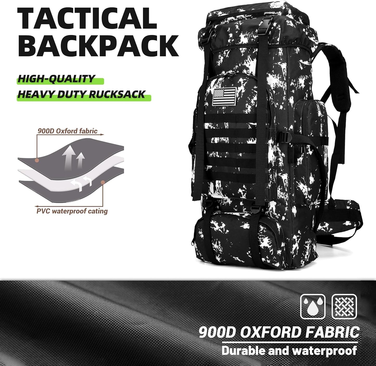 King'sGuard 70L Camping Hiking Backpack Tactical Backpack Military Molle Rucksack Backpack for Outdoor