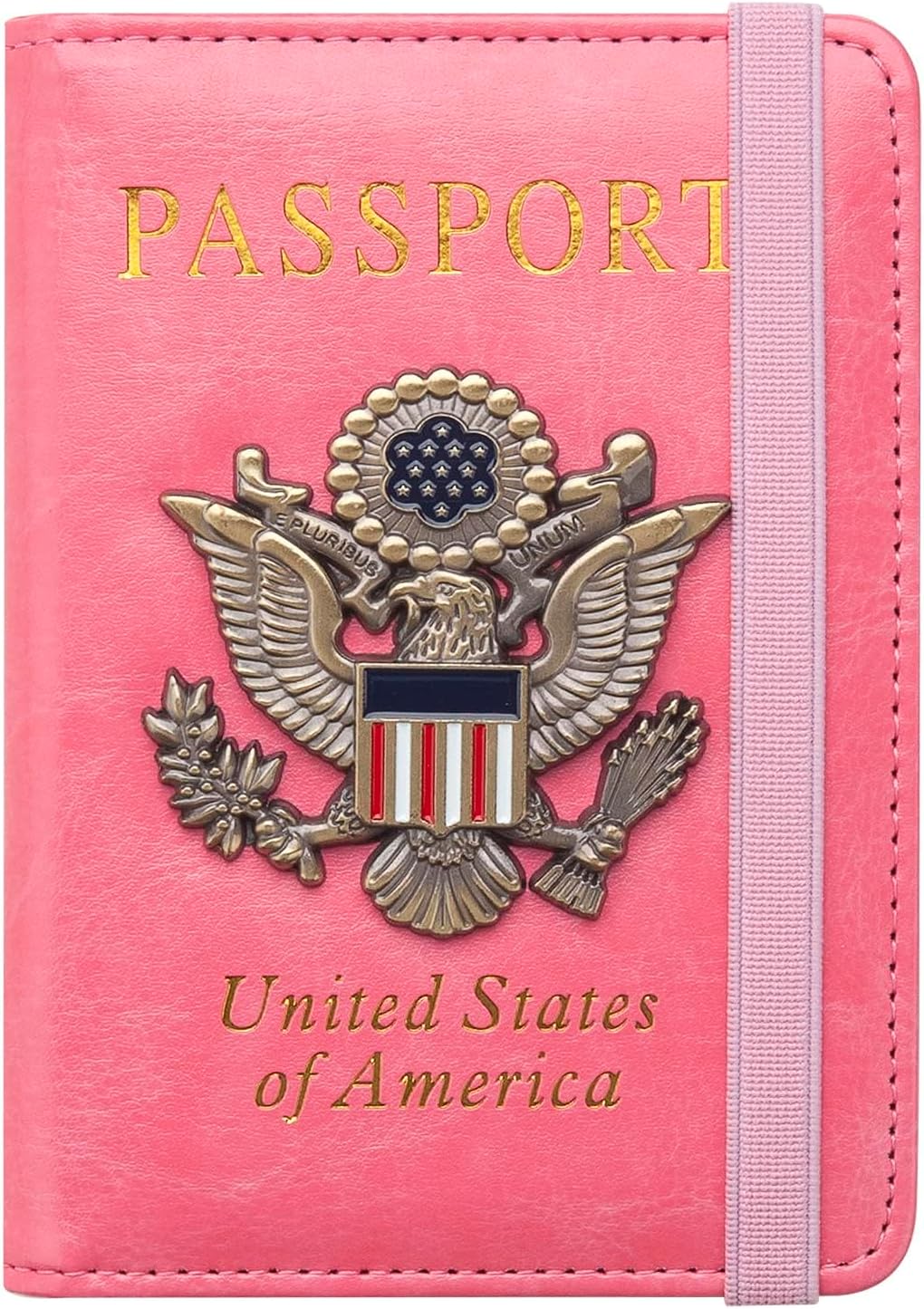 Passport Holder for Travel Passport Cover for Men Passport Wallet Case with Metal 3D Metal Badge Protector Leather Card Case RFID Blocking Women Travel Accessories Document Organizer (Pink)