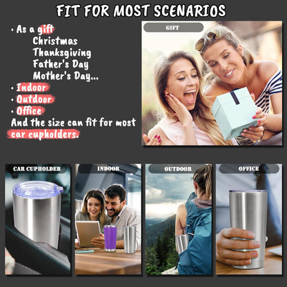 20 oz Tumbler with lid Double Wall Vacuum Insulated Tumblers Stainless Steel Coffee Mug Travel Coffee Tumbler Powder Coated Tumbler Cup Keep Hot&Cold - (Stainless 6 Pack)