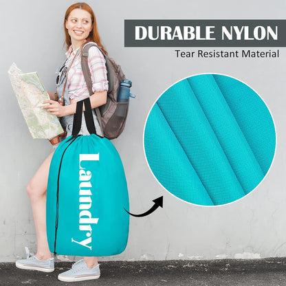 Sylfairy 2 Pack XL Laundry Bag with Strap,Heavy Duty Travel Laundry Bag,Rip-Stop Dirty Clothes Shoulder Bag with Drawstring,Easy Fit a Laundry Hamper or Basket Travel Essentials