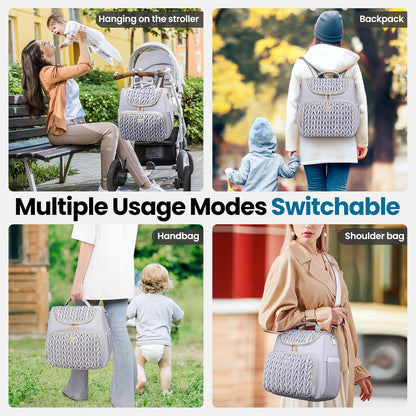4 in 1 Convertible Diaper Bag Backpack,Waterproof Baby Diaper Bag with Changing Pad,Converts into Baby Tote Bag,Diaper Backpack,Stroller Bag and Crossbody Diaper Bag