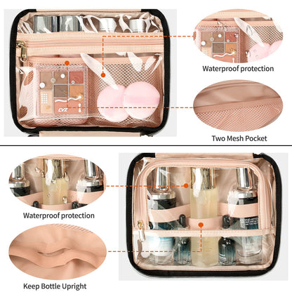 CUBETASTIC Travel Toiletry Bag with 360° Hanging Hook - 3 Compartments Water-resistant Makeup Bag with Portable Handle Medium - Makeup Organizer for Toiletries and Cosmetics