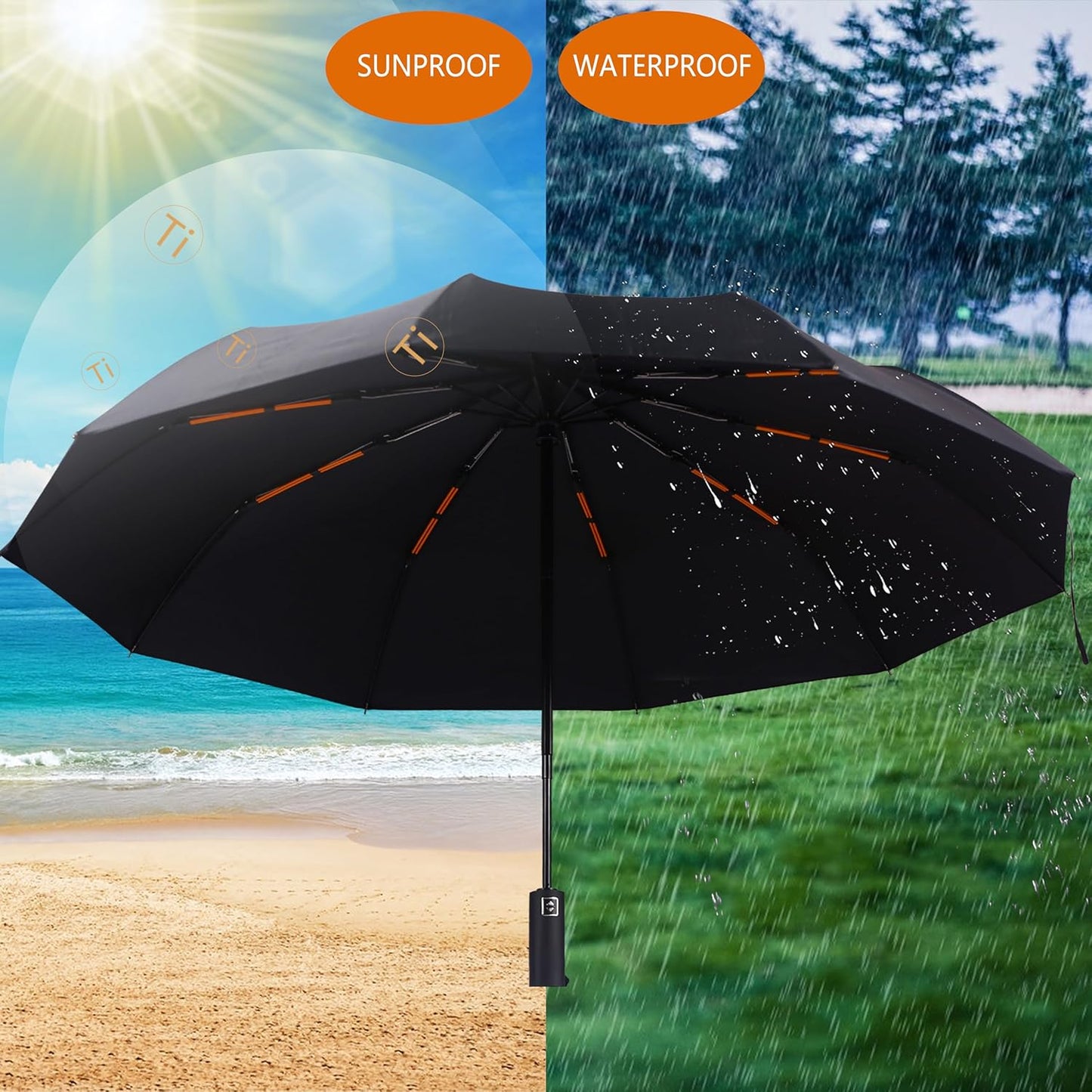 46 Inch Compact Umbrellas for Rain - Travel Small Umbrella - Automatic Folding Umbrella - Windproof Portable Umbrella, Double 10-rib
