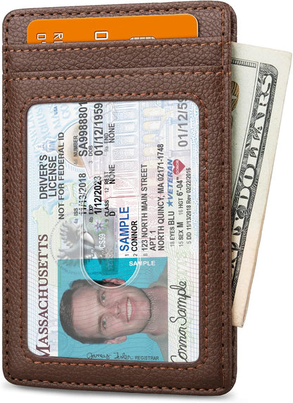 Buffway Mens Slim Wallet, Minimalist Thin Front Pocket Leather Credit Card Holder with RFID Blocking for Work Travel